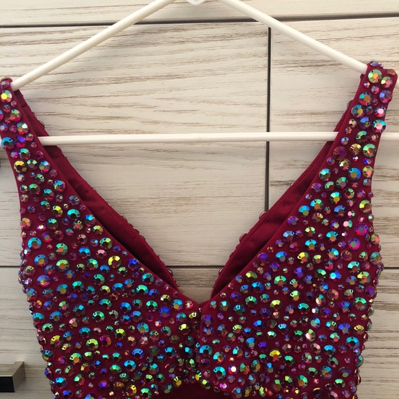 Sherri Hill Two Piece Ruby Red Prom Dress - Picture 6 of 9